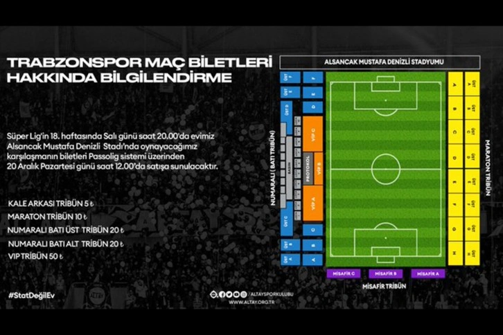 Altay’da Trabzonspor maçına uygun fiyatlı bilet