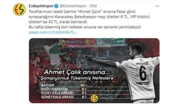 Eskişehirspor'dan Ahmet Çalık anısına bilet fiyatı düzenlemesi 