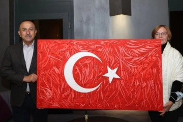 Ukraynalı ressam Türk bayrağı tablosunu Bakan Çavuşoğlu’na hediye etti
