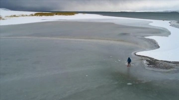Van Gölü azda olsa buz tuttu