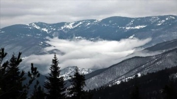 Yaralıgöz Dağı'nda kar ve sis açıktan görüntülendi